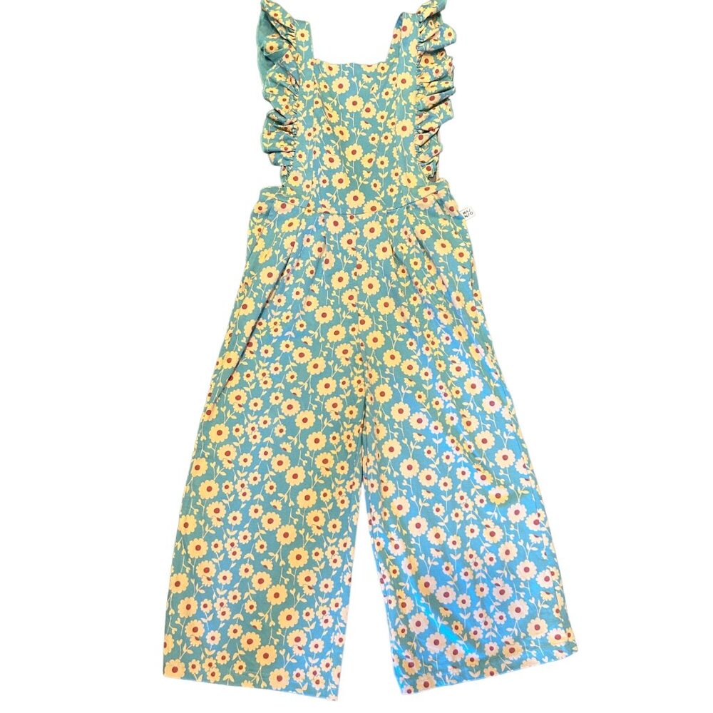 Mainio Blue Floral Ruffle Boho Flare Jumpsuit Girls 146/152